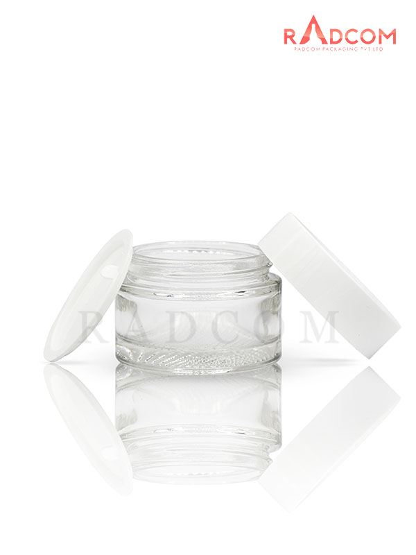 50GM Mesh Clear Glass Jar with White Cap with Lid & Wad